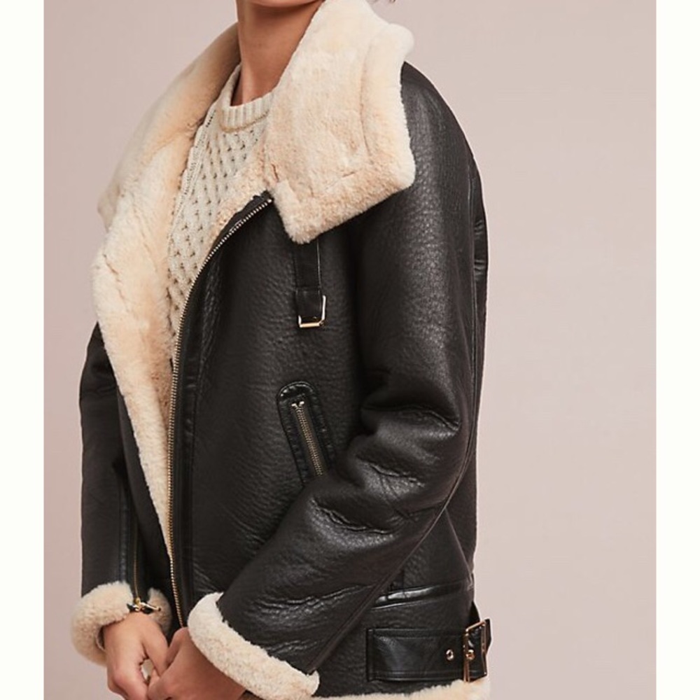 Anthropologie faux leather aviator coat